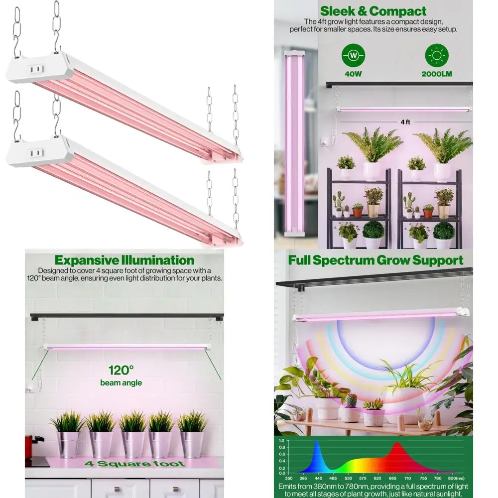 ضوء نمو LED كامل الطيف 40 وات للنباتات الداخلية - تركيبات معلقة، قابلة للربط، التوصيل والتشغيل، مثالية للدفيئة على مدار السنة U #1