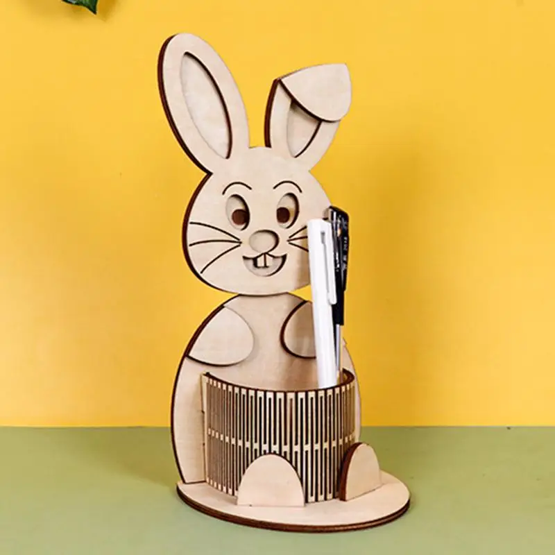 Милый кролик, держатель для ручек, деревянный кролик, держатели для карандашей на Пасху, забавный держатель для ручек «сделай сам», для ластиков, линейки, мелки, компасы, портативный