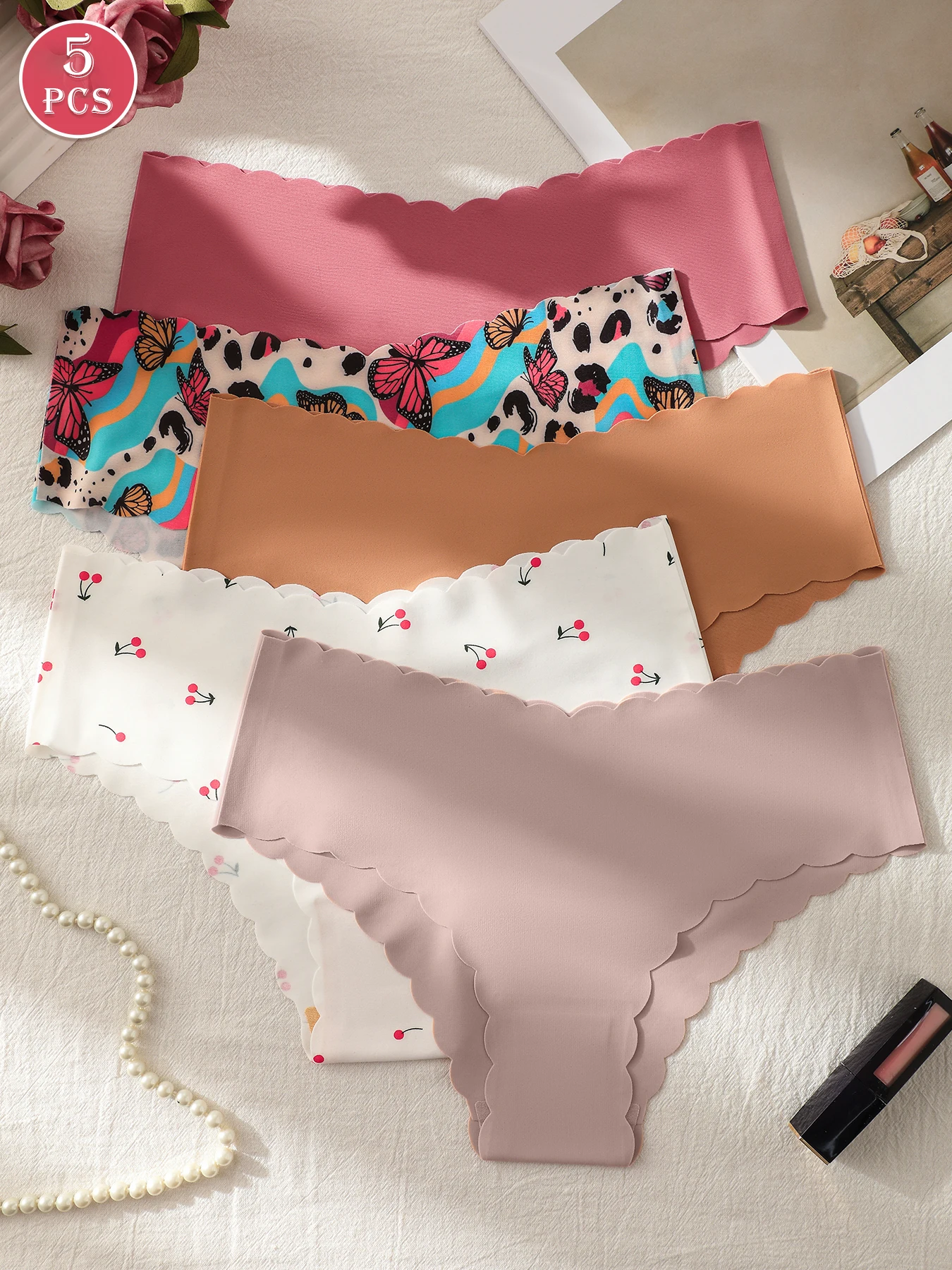 

Комплект из 5 бесшовного нижнего белья для женщин, трусики-невидимки, мягкое эластичное нижнее белье-бикини