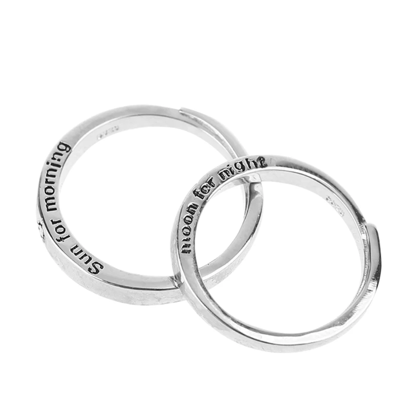 2pieces White for Sun and Moon Love Couple Rings Adjustable for Daily Wea