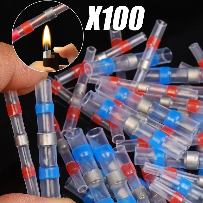 

10-100 шт. AWG22-18 термоусадочный электрический провод, стыковый разъем, клемма для провода, водонепроницаемая припой, уплотнительная втулка, клемма для сращивания медь