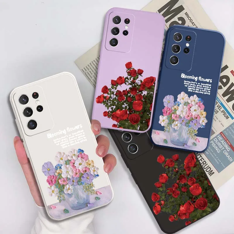 Cartoon Colorful Flower Vase Cover For Samsung Galaxy S22 S21 S20 S10 S10E Plus Ultra Lite FE 5G Soft Phone case
