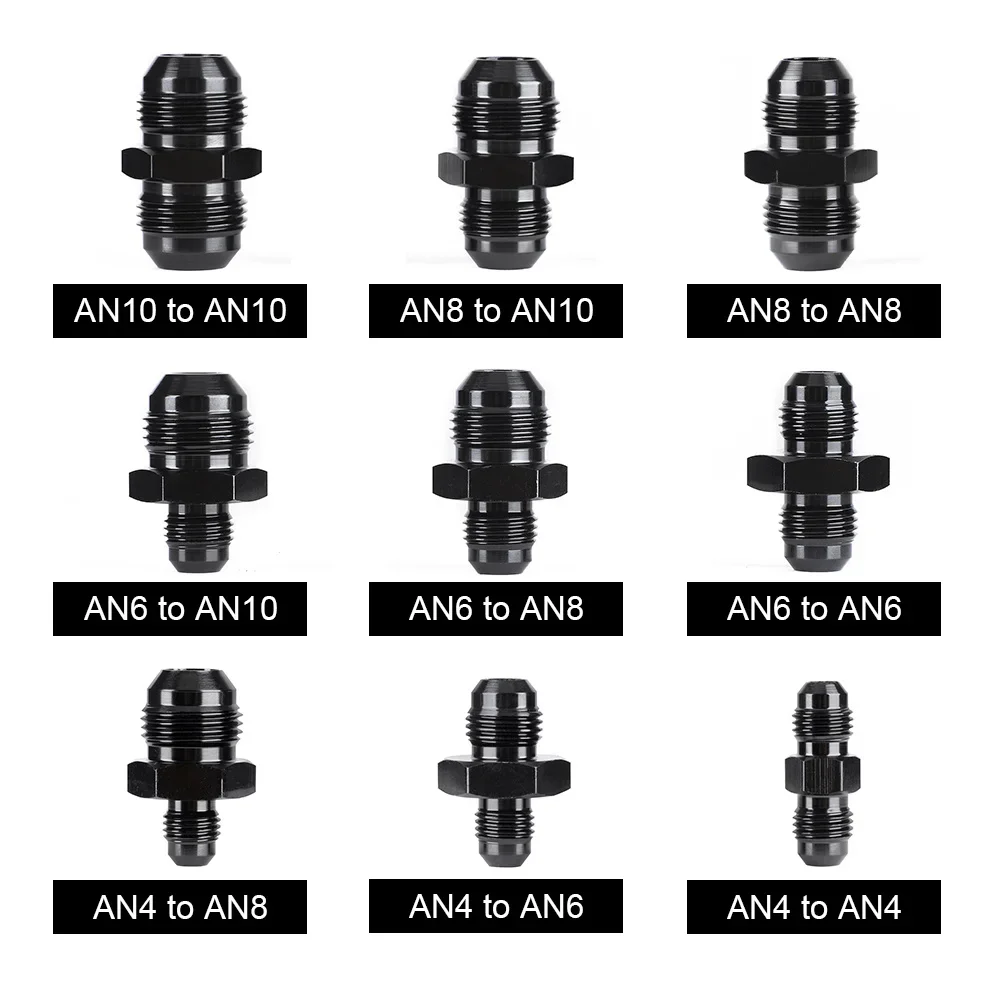 Car Male Flare Union Nitrous Oil Fuel Hose End Adapter AN4 AN6 AN8 AN10 Fitting Straight Coupler Splice or Extend Aluminum Alloy