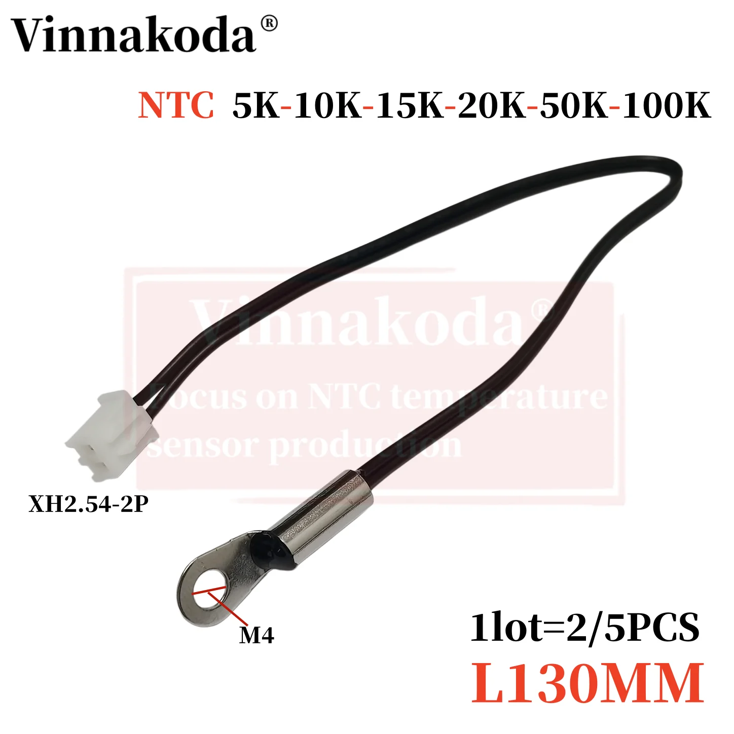 2/5PCS B3950 5K 10K 15K 20K 50K 100K  M4 Surface Fixed NTC Thermistor Negative Temperature Coefficient Probe Line Ear L130MM