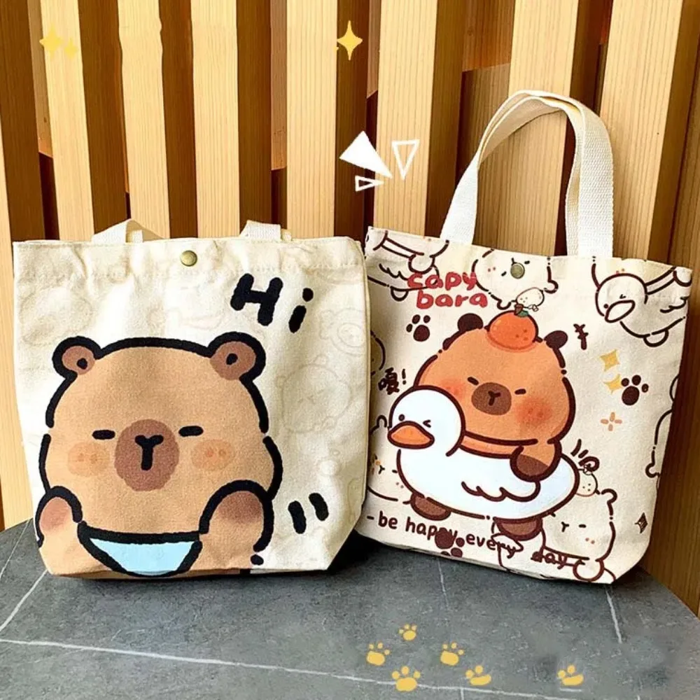 

Casual Canvas Capybara Shoulder Bag Button Large Capacity Animal Printed Handbag Goose Tangerine Cartoon Shopping Pouch Storage