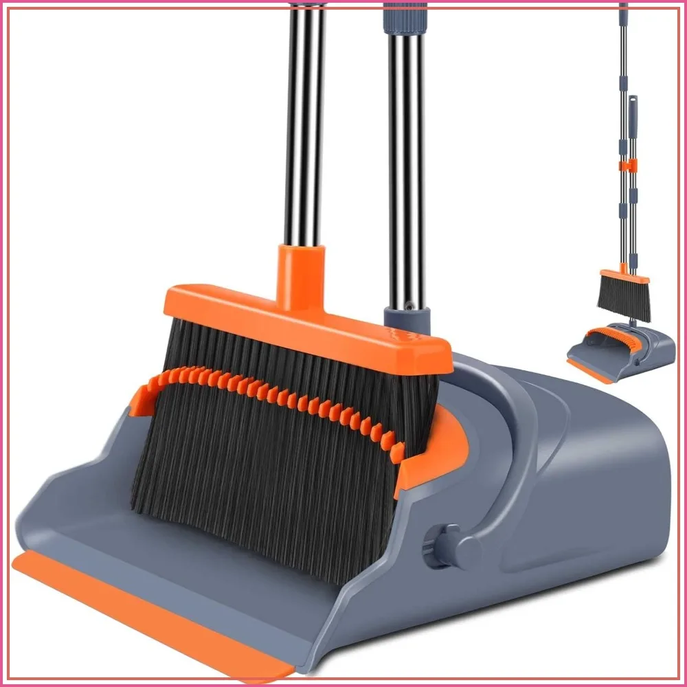 

Self-Cleaning Broom & Dustpan Set, Stand Up, Indoor/Outdoor, Pet Hair, Gray/Orange