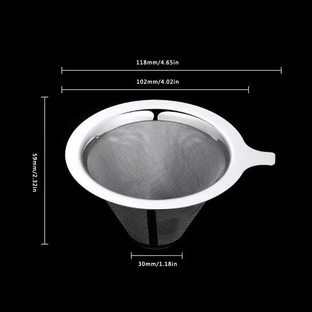 304 Stainless Steel Coffee Filter Reusable Double Layer Cone Coffee Filter Baskets Pour Mesh Strainer Over Coffee Dripper Tools