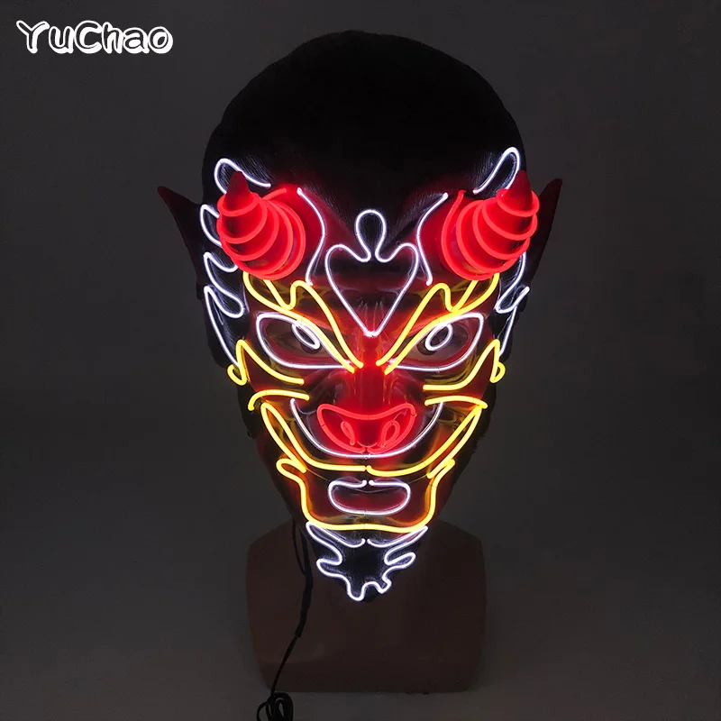 

Luminous dragon head mask glowing Japanese samurai Noh drama mask horror ghost mask for Halloween cosplay props