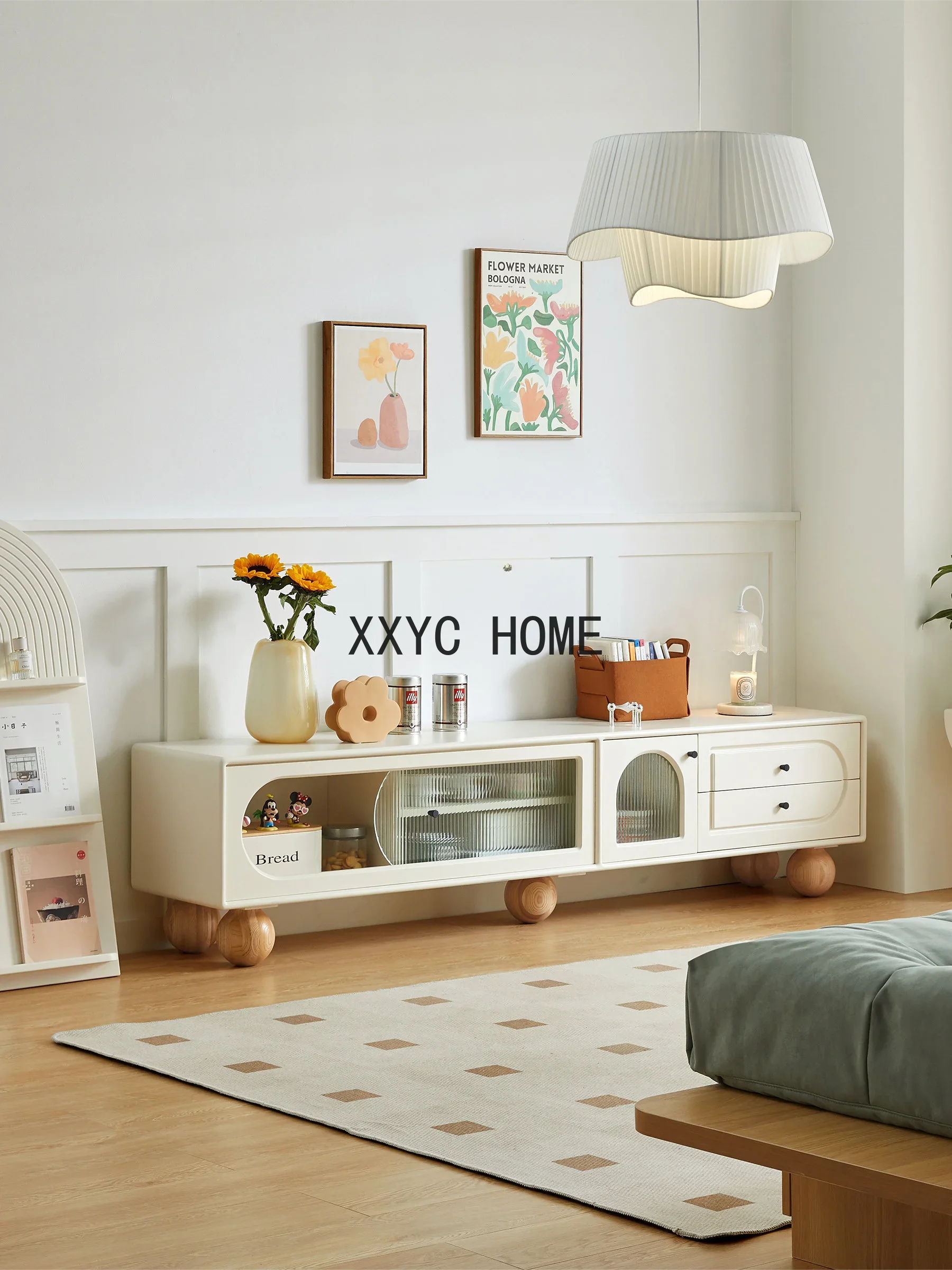 Italian Minimalist Solid Wood TV Cabinet Floor Cabinet Living Room Storage Curio Cabinet Small Apartment