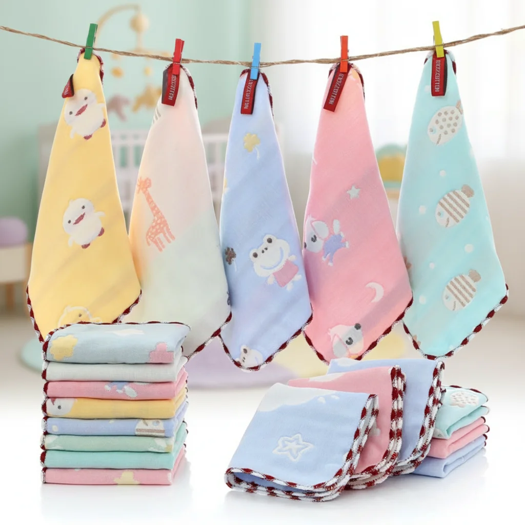 New Durable Pure Cotton Face Towel Feeding Burp Cloths Square Shaped Children's Absorbent Handkerchief Hand Towel Bath Towel