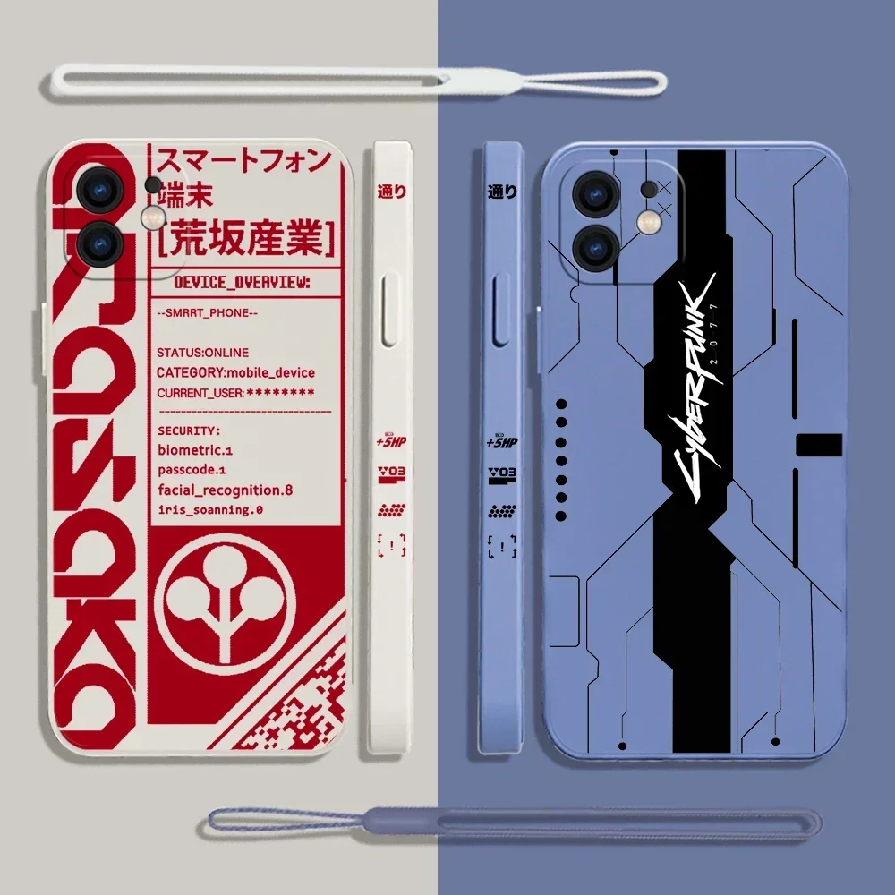 Cool Phone Case C-Cyberpunks For iPhone 15 14 13 12 11 Pro Max Mini X XR XS MAX SE 6 6S 8 7 Plus Silicone Cases with Hand Strap