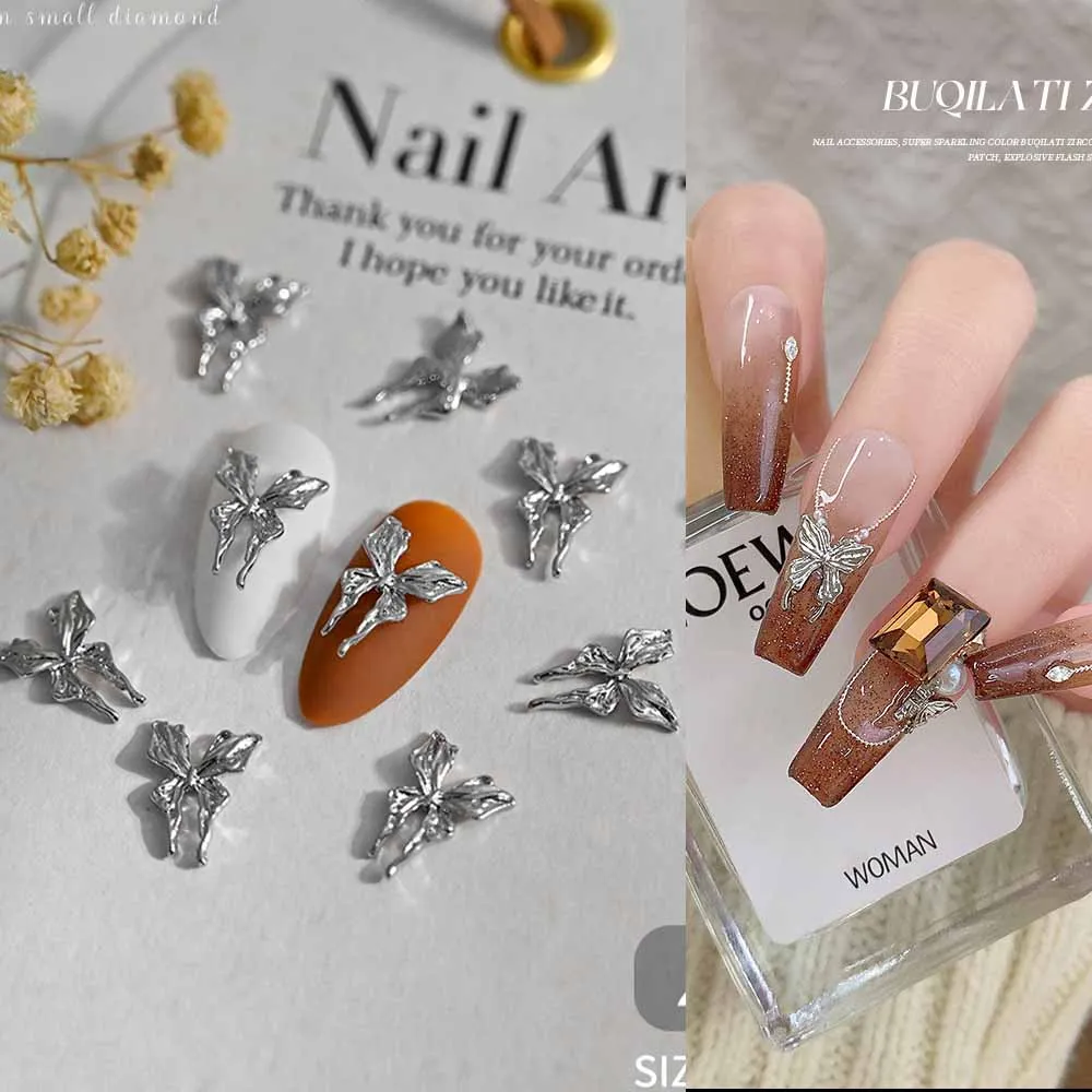 Dijes para uñas de Metal dorado y plateado, joyería de lazo de aleación japonesa 3D, decoración de diamantes de imitación para manicura Acc, 20/10