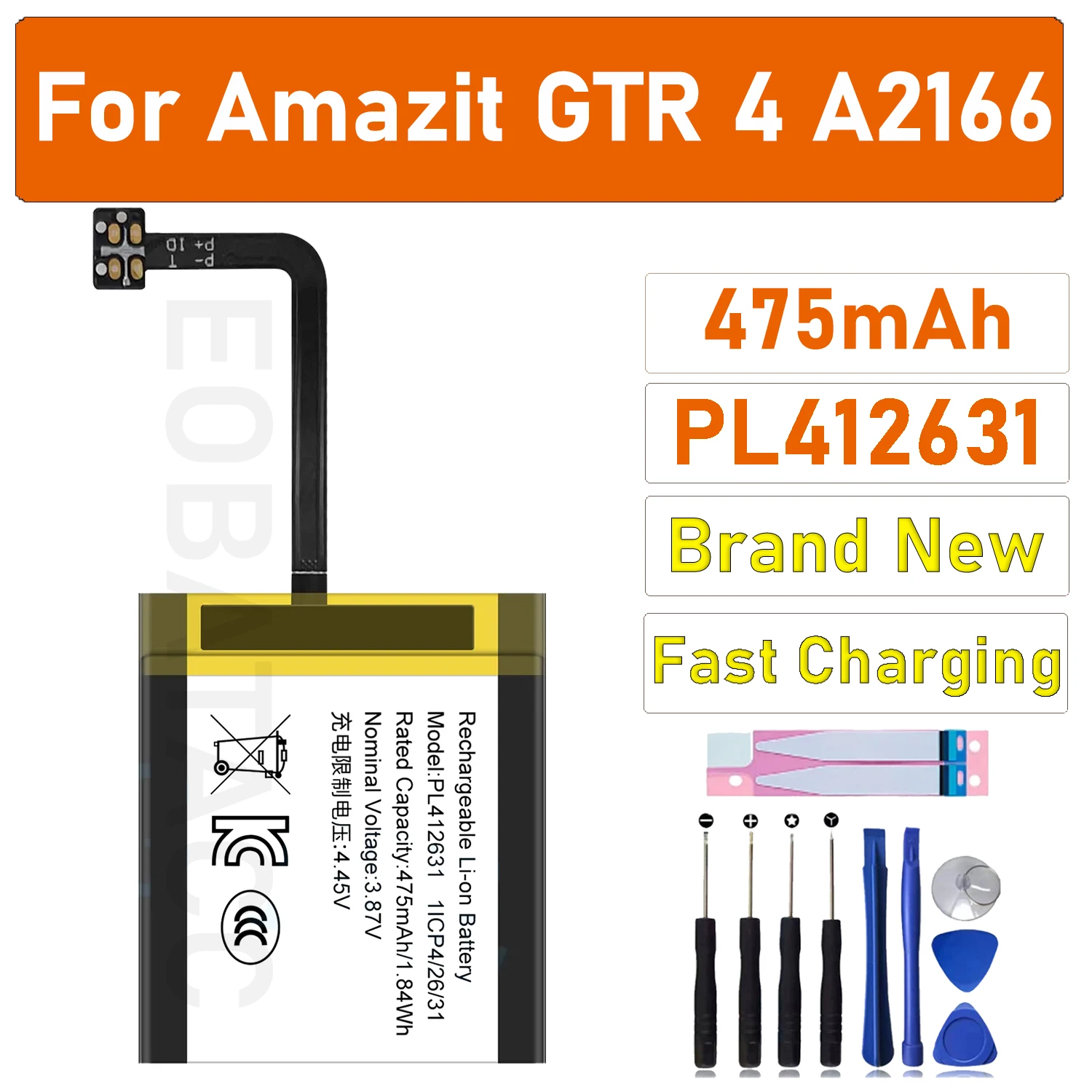 

475mAh Battery Replacement for Amazfit GTR 4 47mm PL412631 Watch Battery Repair Replacement Part +Free Tools