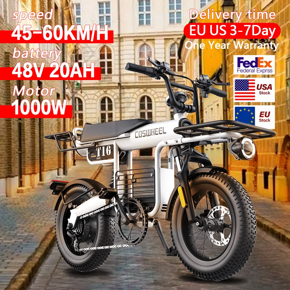 T16 Coswheel 16Inch Off-Road Mountain Adult Electric Bike Equipped With 1000W 48V Fat Tire Cycling Outdoor City Commuter Bicycle