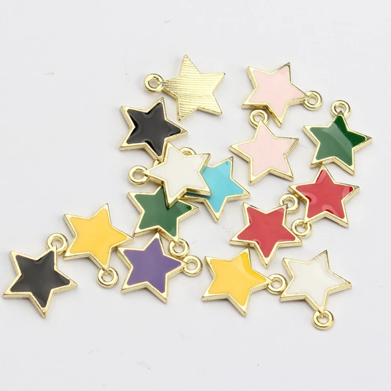 10Pcs 14mm Drip Oil Alloy Star Decoration. 5-Point Star Pendant Suitable For Diy Earrings/Necklaces/Keychain Accessories