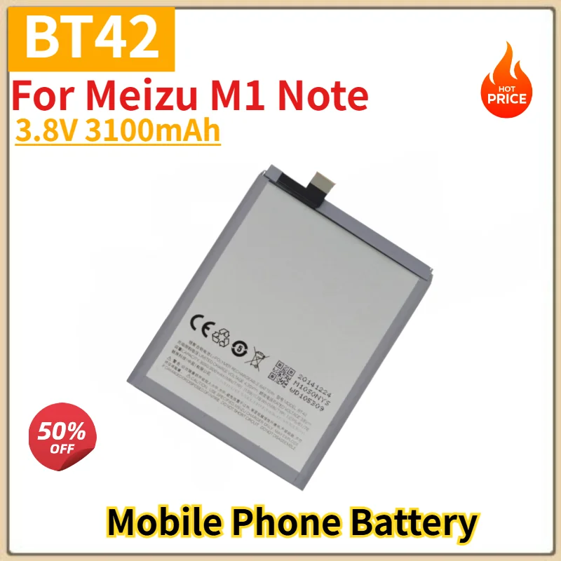 BT42 Battery 3.8V 3100mAh for Meizu M1 Note Mobile Phone High Quality Replacement Battery