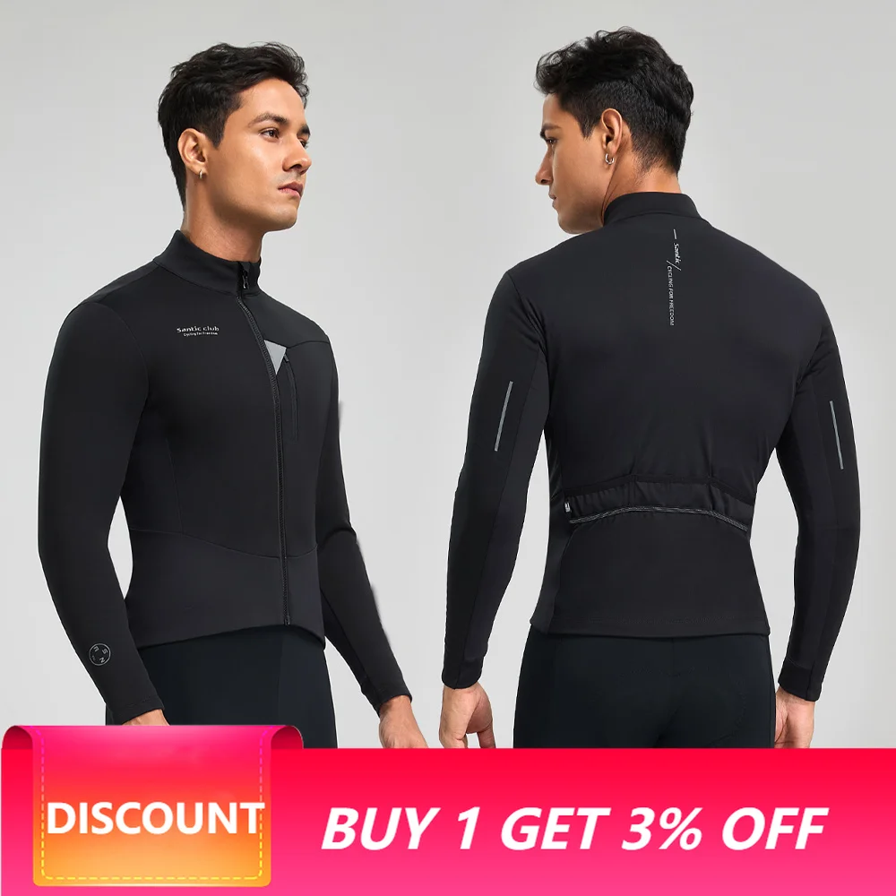 Santic Men Winter Thermal Cycling Jerseys Windproof Warm Fleece Long Sleeve Road Bike Shirt Bicycle Clothing TM25C01188H