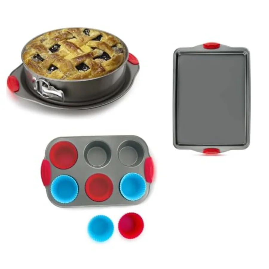 

Комбинированный набор премиум-класса для выпечки: сковорода с антипригарным покрытием длиной 10 дюймов, лист для выпечки и печенья размером 11x14 дюймов, сковорода для кексов на 6 чашек с силиконовой ручкой