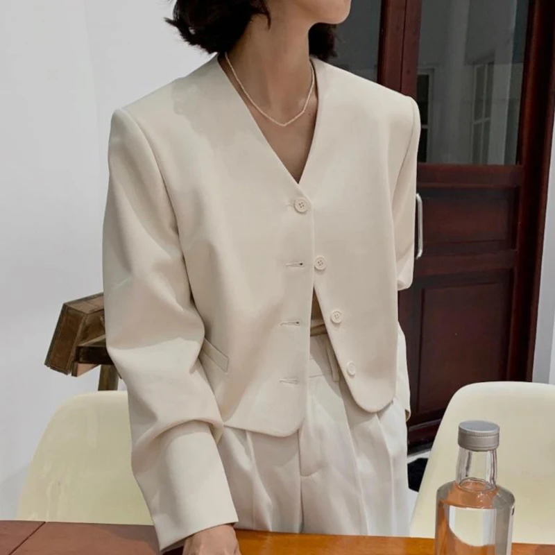 

Women's Short Blazer Jacket 5 Color Options Autumn Office Lady Coat Chic High Street Fashion Button Notched Elegant Outerwear