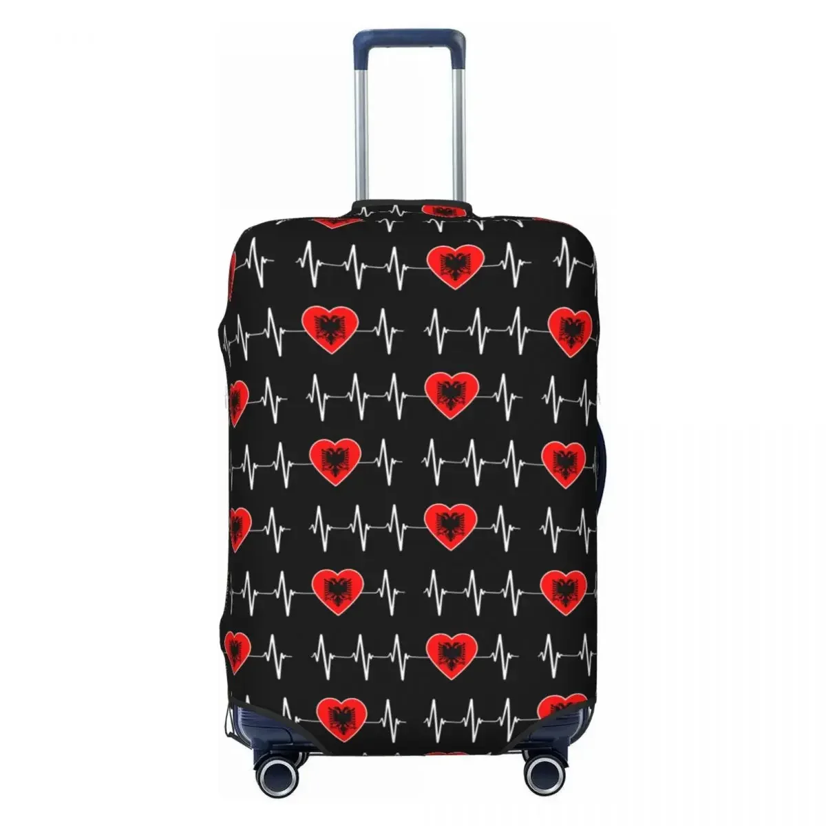 

Albanian Heartbeat Albania Flag Luggage Cover Elastic Travel Suitcase Protective Covers Fits 18-32 Inch