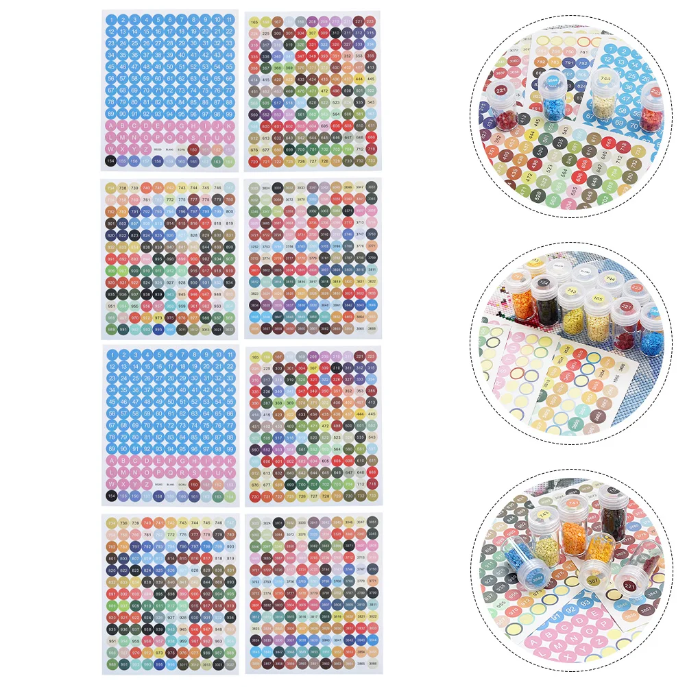 8pcs 8 Sheets Stickers Cross-Stitch Number Labels Adhesive Marking Tool Rhinestone Embroidery Storage Organizer