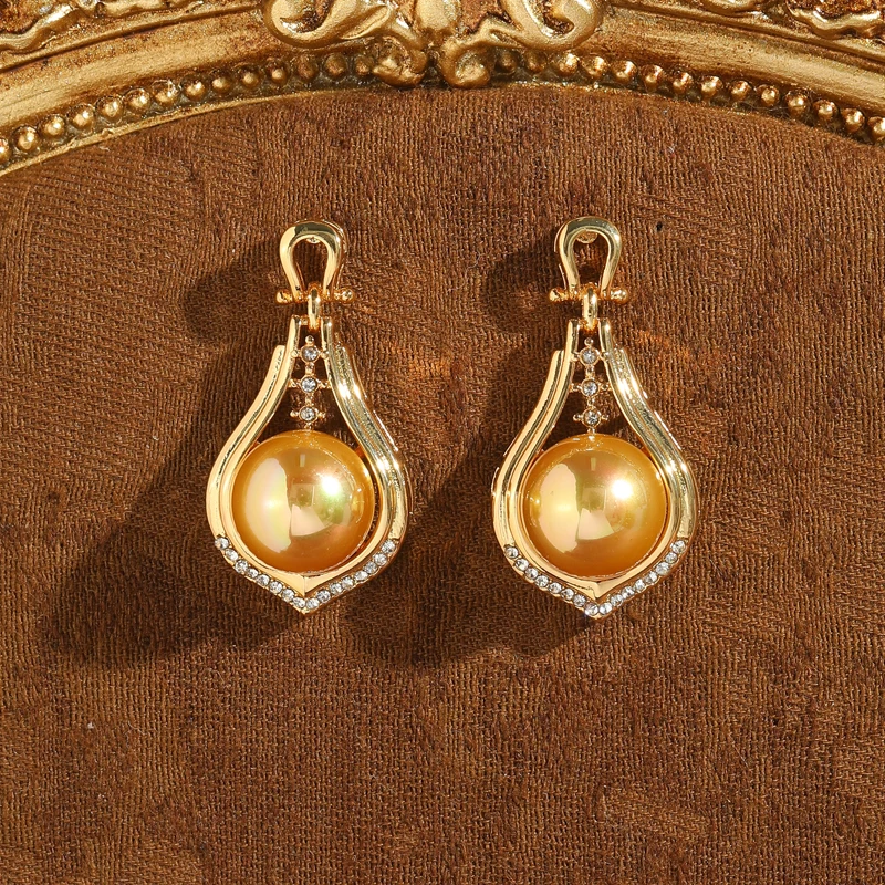 

Vintage Gold Color Drop Pearl Pendant Earring Wedding Jewelry Rhinestones Accessories For Women Valentine Day Gift 2025 New In