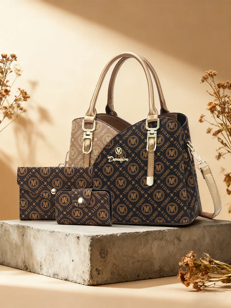 Women's handbags, light luxury vintage handbags, printed handbags, large-capacity handbags, three-piece sets