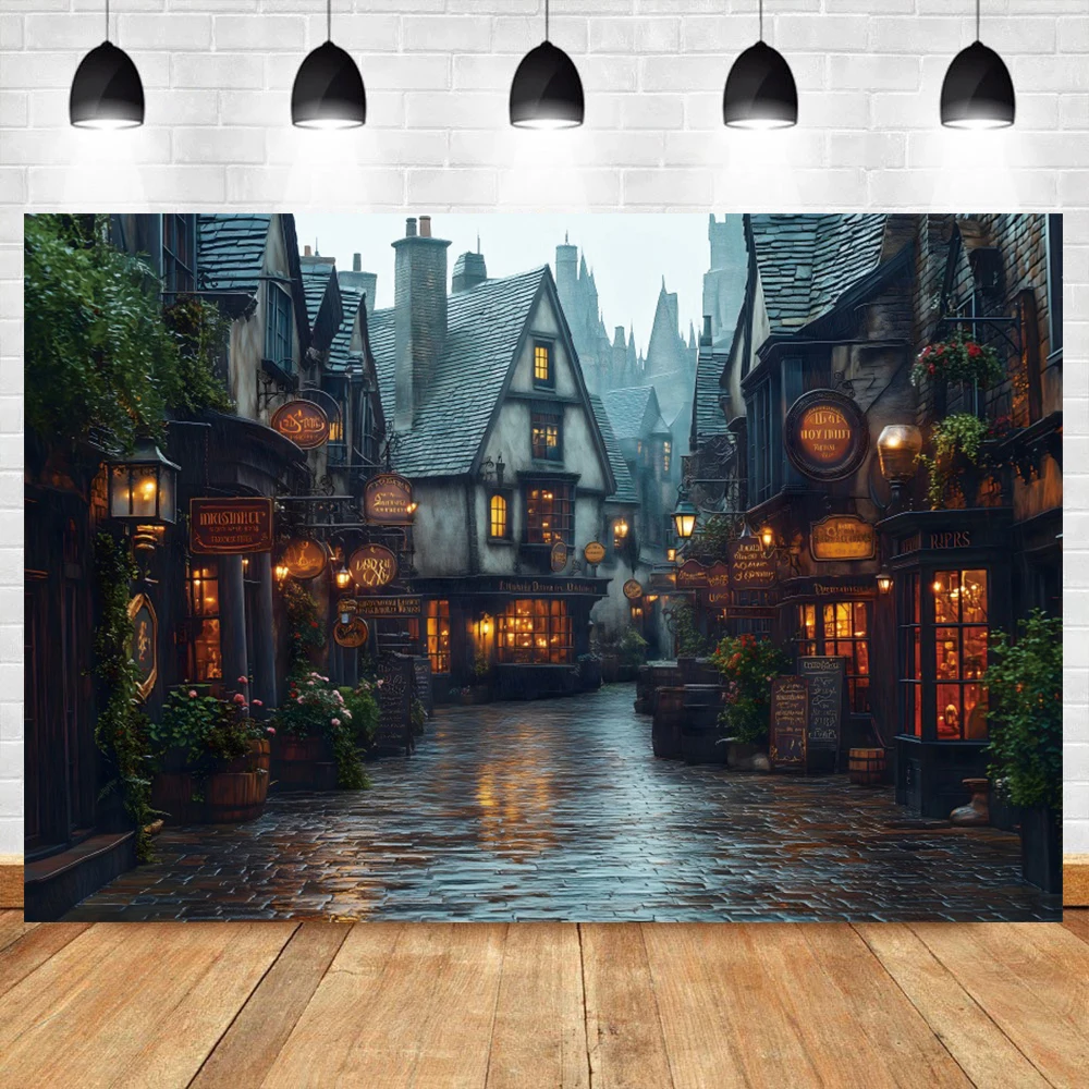 Magic Town Photography Background Magic Village Night Street Fantasy Decoration Backdrop Halloween Wonderful Photo Studio Props