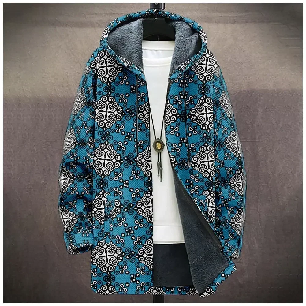 Men Cardigans Coats Gradient Pattern Abstract Art Graphics Printed Plush Thick Winter Casual Streetwear Unisex Clothing