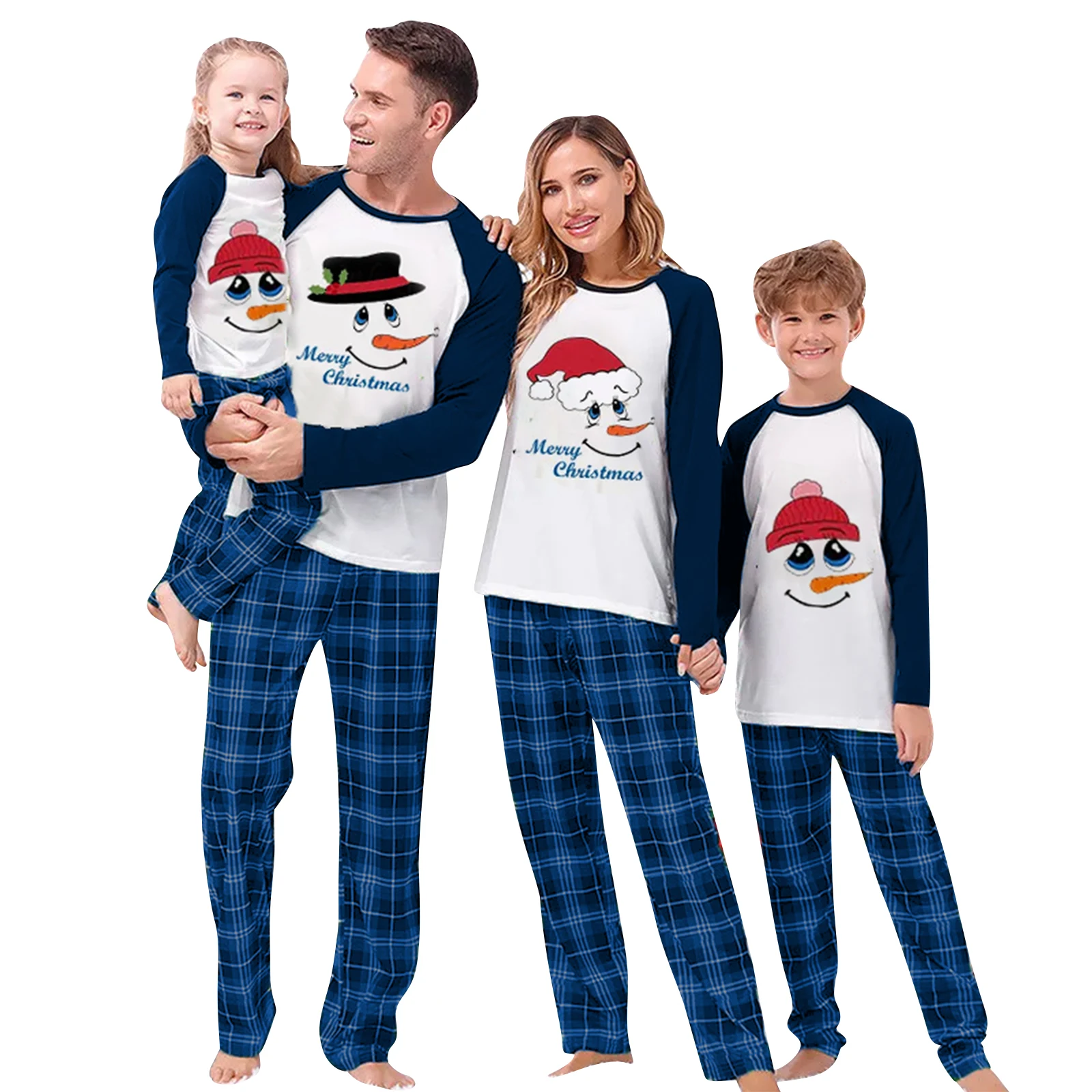 Family Matching Christmas Pajamas Letter Print Long SleeveT shirt Tops Plaid Trousers Xmas Party Sleepwear Homewear Set