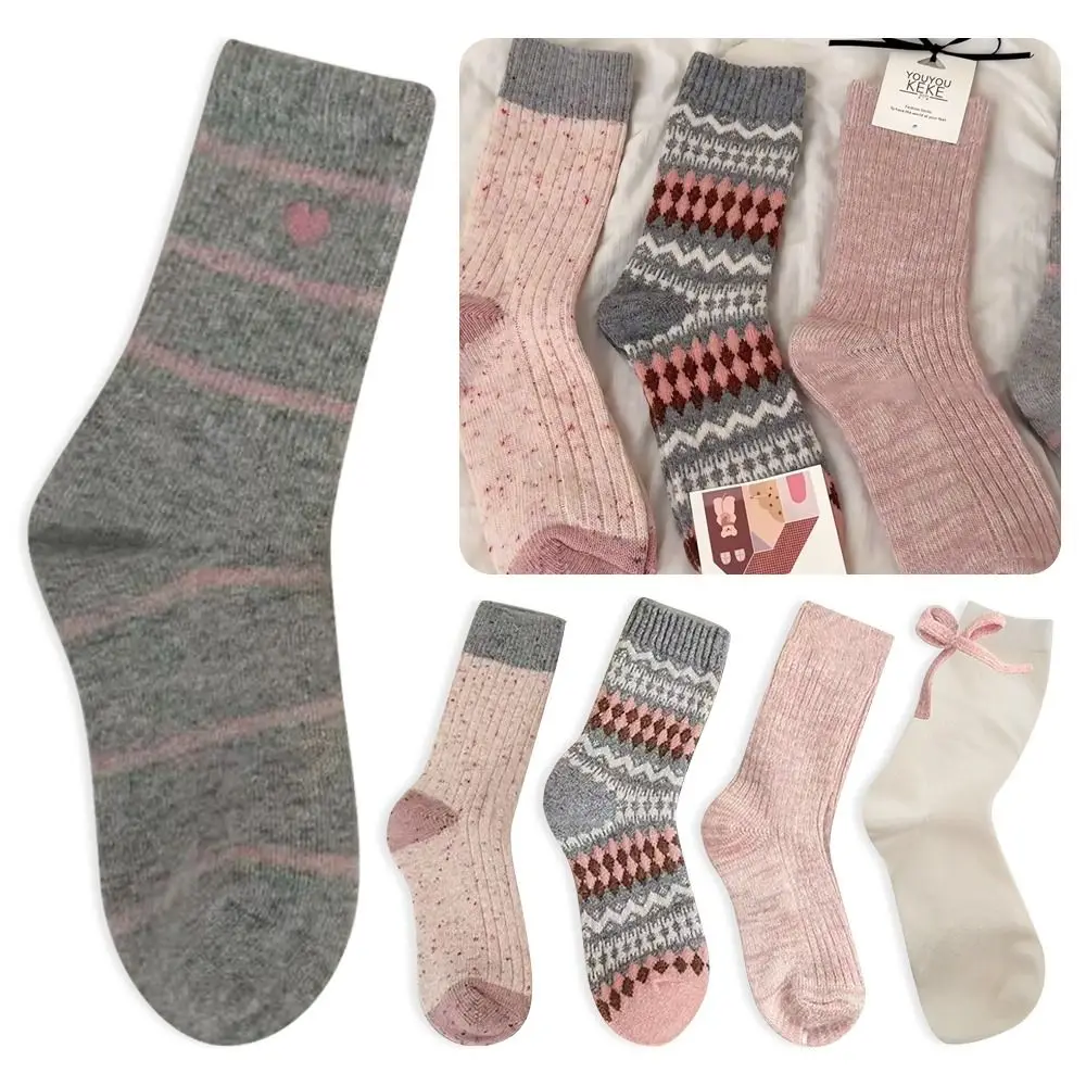 

Fashion Thick Bow Socks Warm Versatile Wool Socks Mid Tube Socks Fall Winter