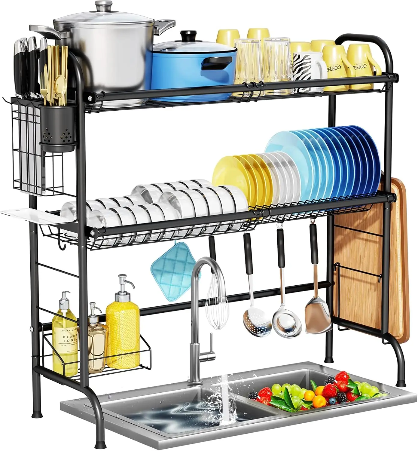 

Over The Sink Dish Drying Rack, 3-Tier Stainless Steel Large Over The Sink Dish Rack with Utensil Holder Dish Drainers