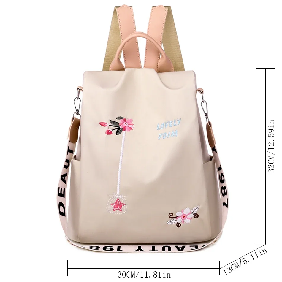 Waterproof Oxford Women Backpack Fashion Casual Embroidery Bag Designer Female Large Capacity Travel Handbag Shopping Knaps