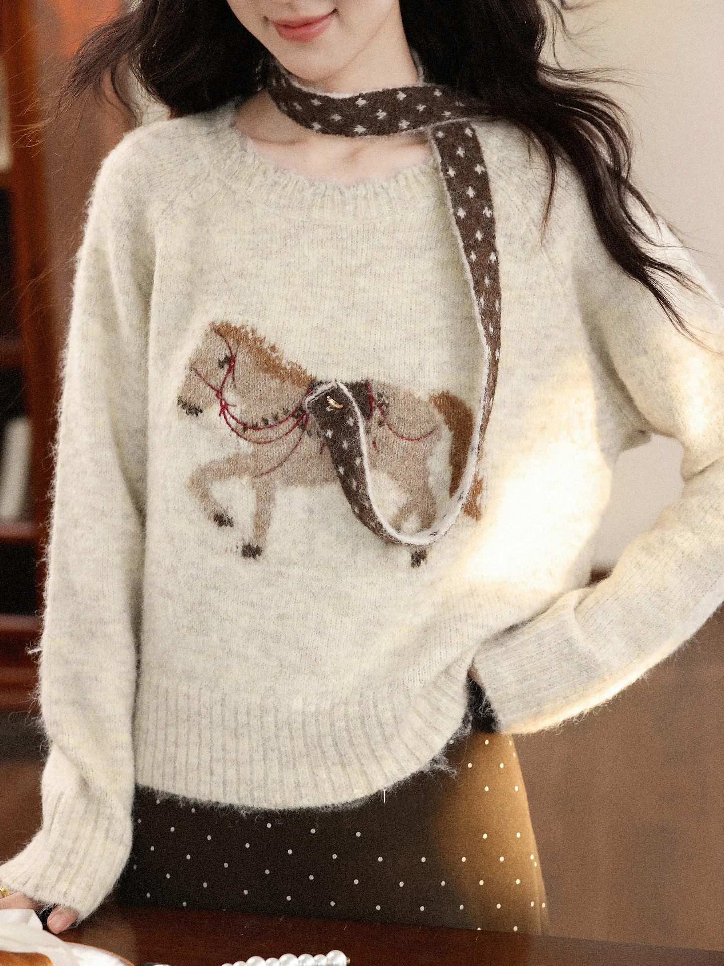 

Вязаный свитер Gold-Le ort с круглым вырезом, свободного кроя, зимний топ для женщин, прямой крой, длинный рукав