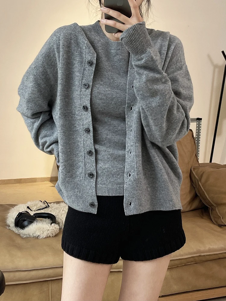 [LANMREM] Wool Knitting Cardigan Sweater For Women Round Neck Single Breasted Office Lady Tops Fit 2024 Autumn New 26D9845