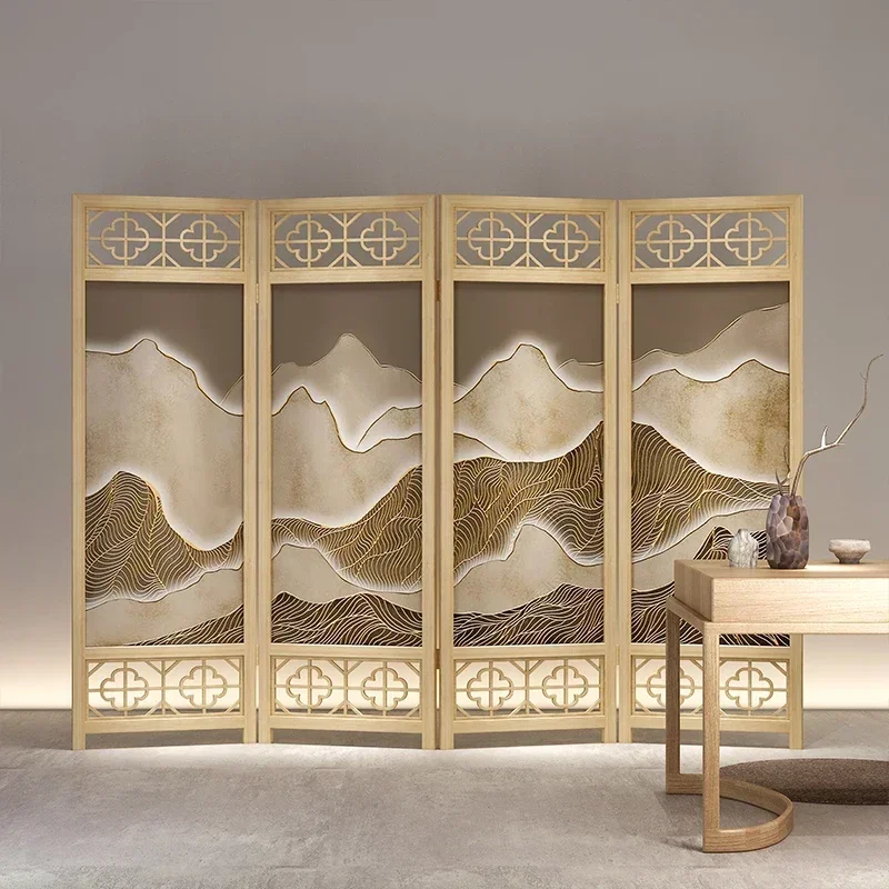 

Новая складная перегородка в китайском стиле для гостиной, входа, полупрозрачная пряжа, блок для спальни, мобильный пейзажный складной экран