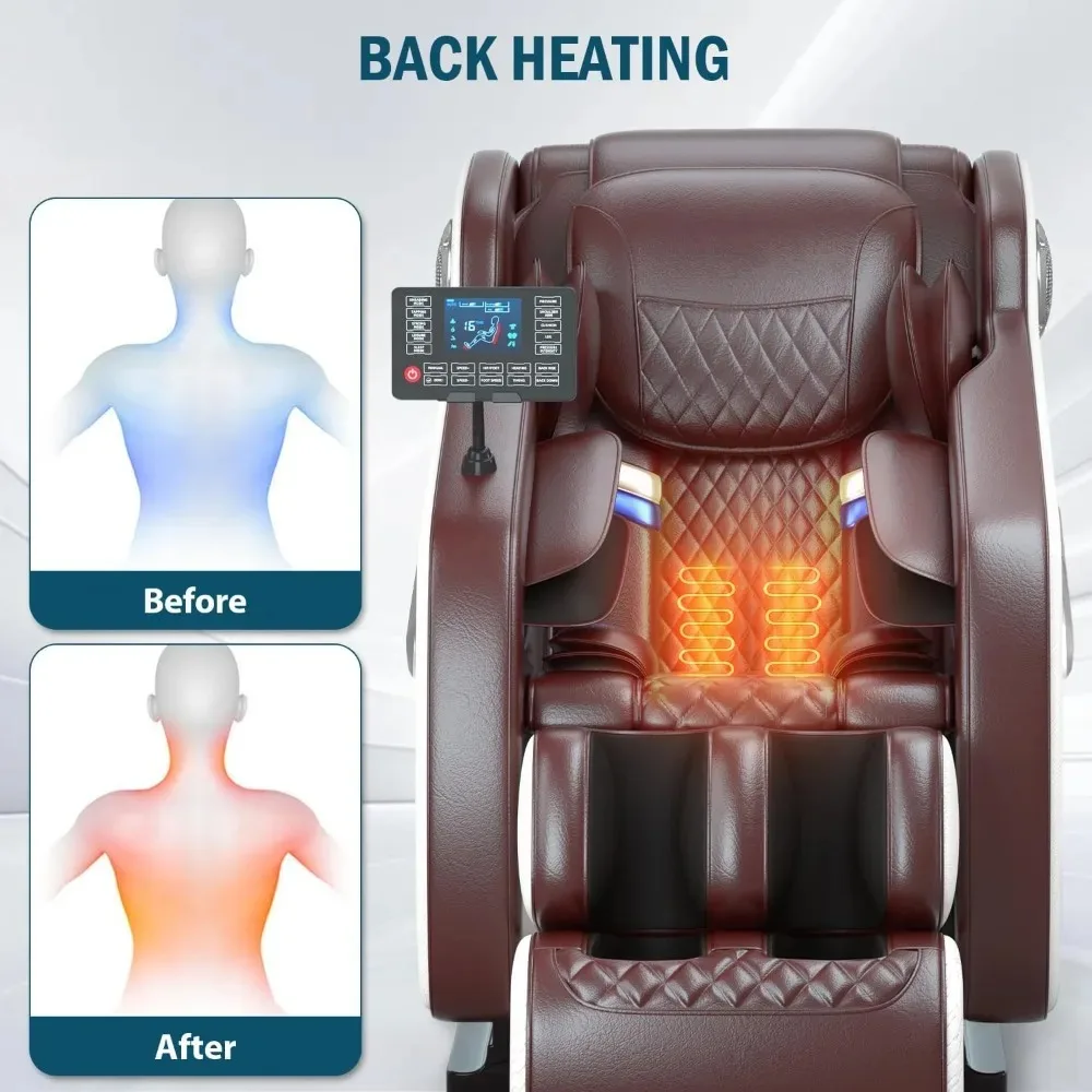 كرسي تدليك لكامل الجسم، كرسي تدليك بدون جاذبية مع ضغط هواء، 8 بكرات تدليك ثابتة، تسخين، أسطوانة قدم، 3