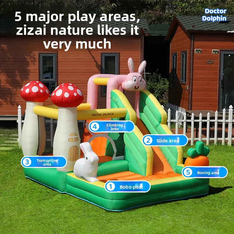 Dr. Dolphin Rabbit Inflatable Castle Home Indoor Small Children's Trampoline Slide Jumping Bed Inflatable Fort Naughty Fort