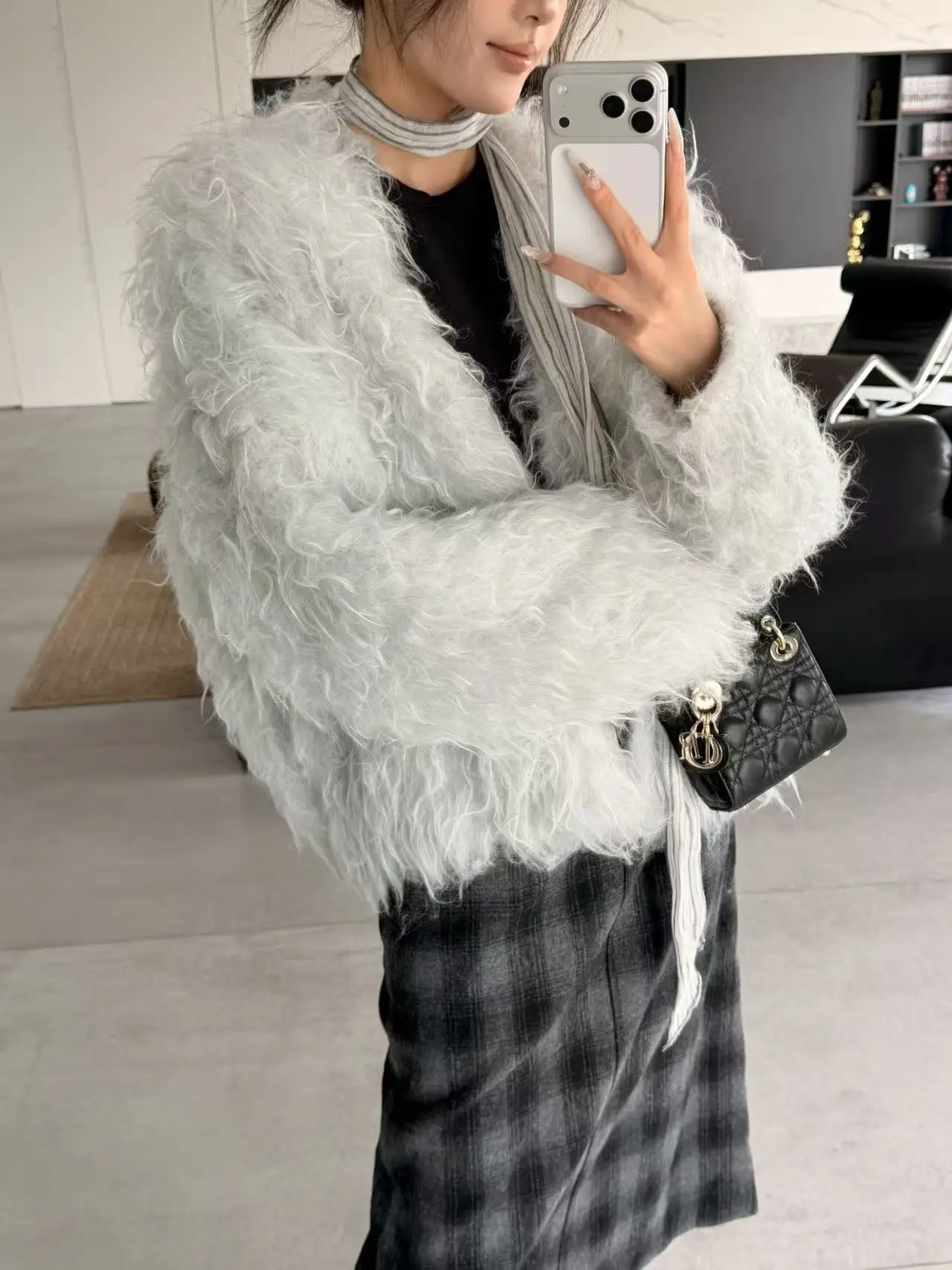 Women's Furry Knit Sweater Coat with Button - Warm Autumn Cardigan