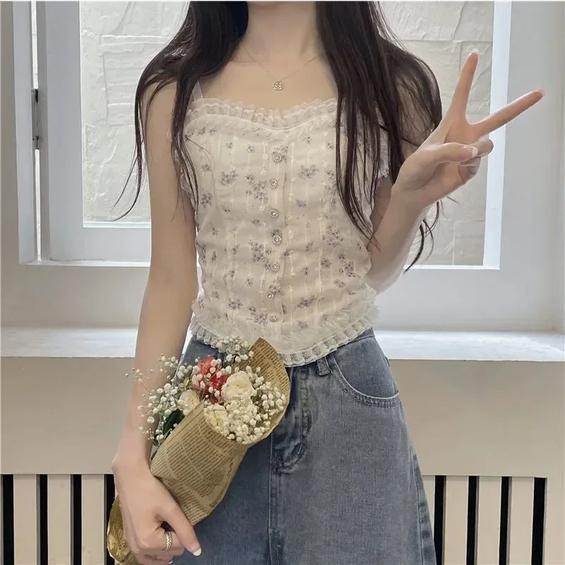 

French lace sexy floral vest with a beautiful back wrapped around a solid-color casual halter sleeveless sweet vest underwear