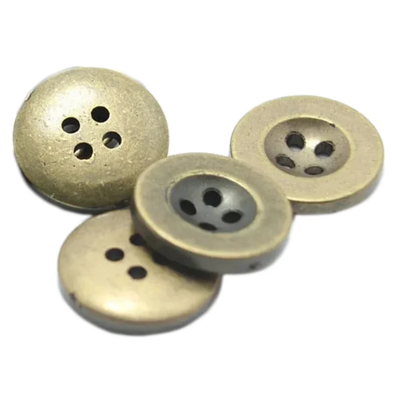 50PCS 10-25mm 4-Holes Buttons Spot Supply Wide Edge Four Eye Bronze Imitation Metal Button Coat Sweater Shirt Button