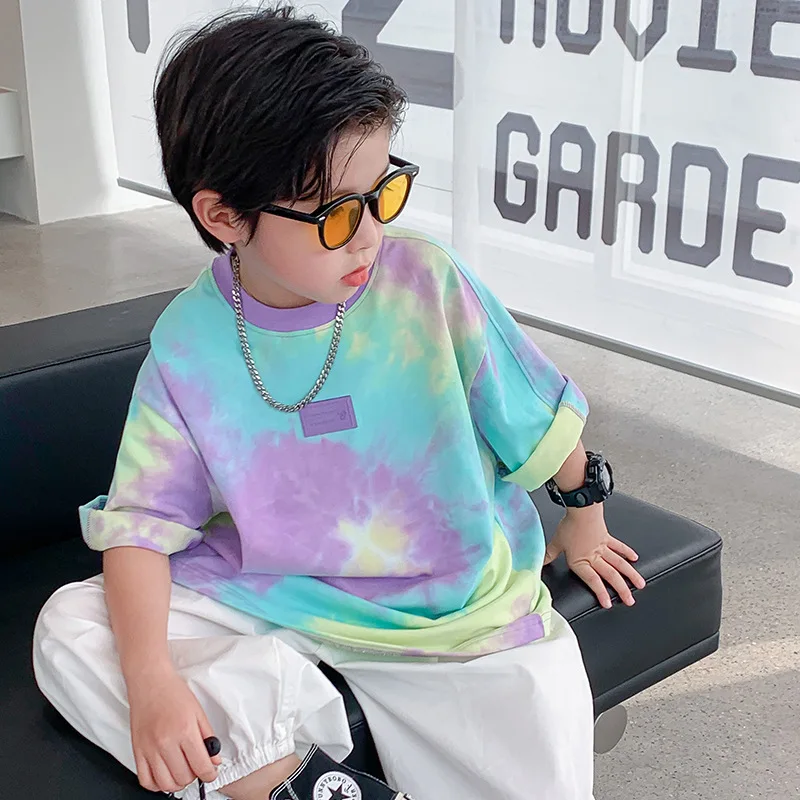 JUCPKID 2024 Korean Summer School Boy T-shirt Children Boy Bandhnu Short-Sleeved T-Shirt Tops Junior Boy  Casual Sportswear