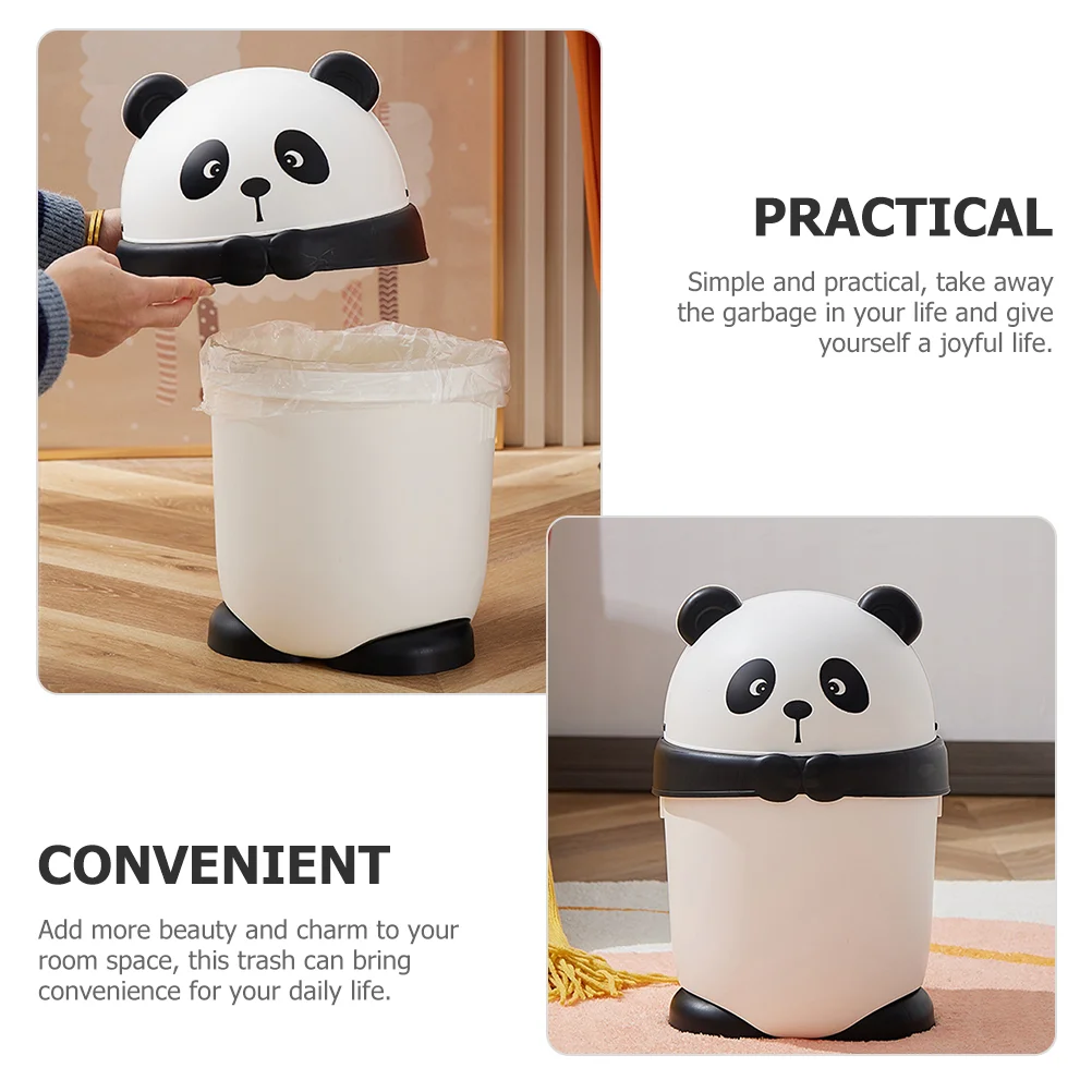 Panda Trash Can Shape Bathroom Garbage Office Small Litter Plastic With Lid Bin Pp Car