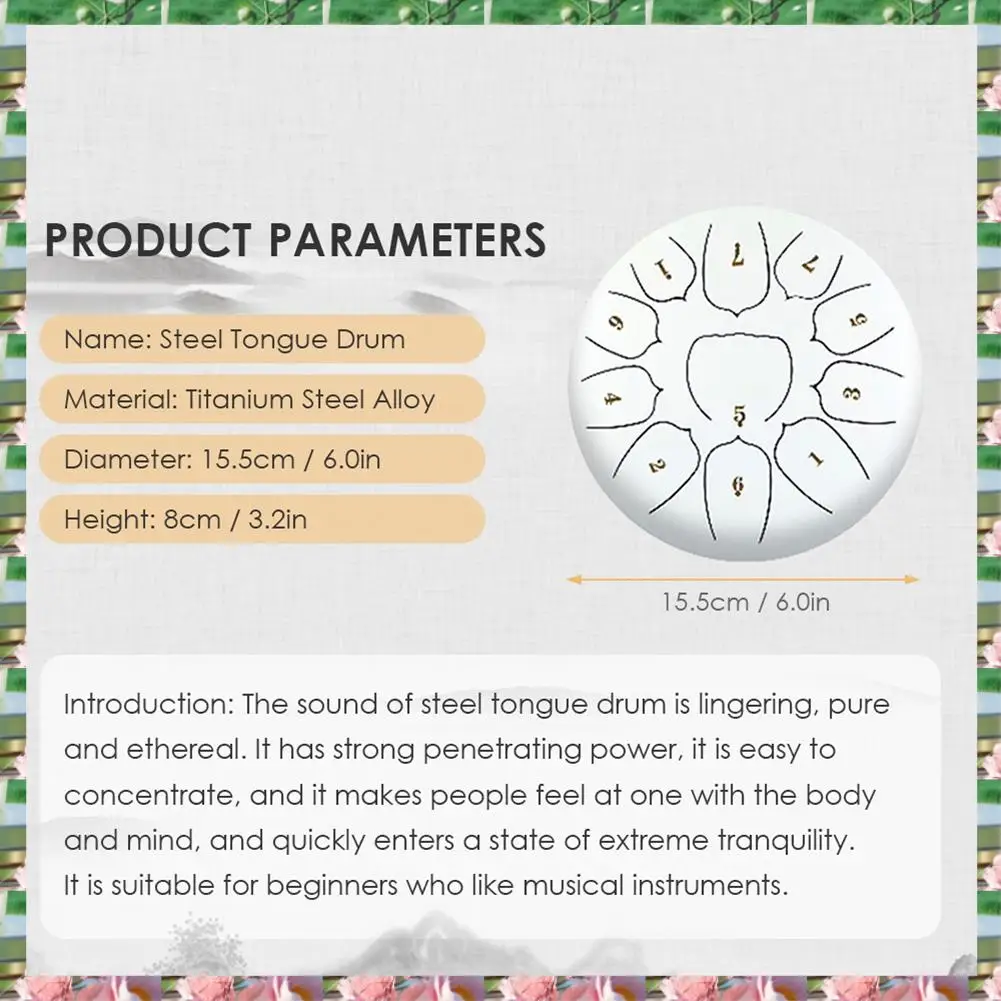 

Sports 6 Inch 11 Tone Steel Tongue Drum Hand Pan Drum Drumstick Percussion Music Instrument Tambourine Drum Replacement Parts C,