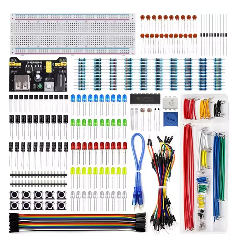 DIY Electronics Components Kit Project Starter Electronic DIY Kit with 830 Tie-points Breadboard for Arduino R3 with Box