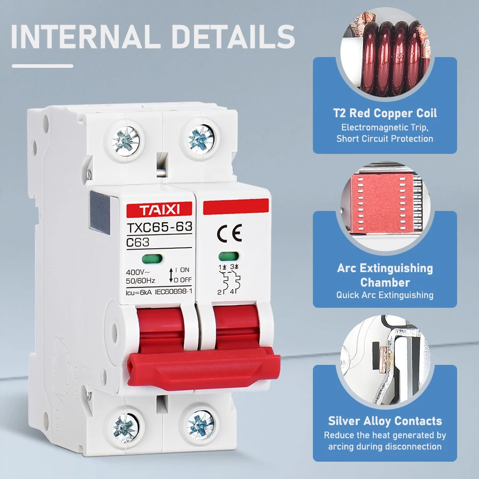 Circuit Breaker 6A 10A 16A 20A 32A 40A 63A 6KA Overload  Short Circuit Protection For 220V Household Circuits