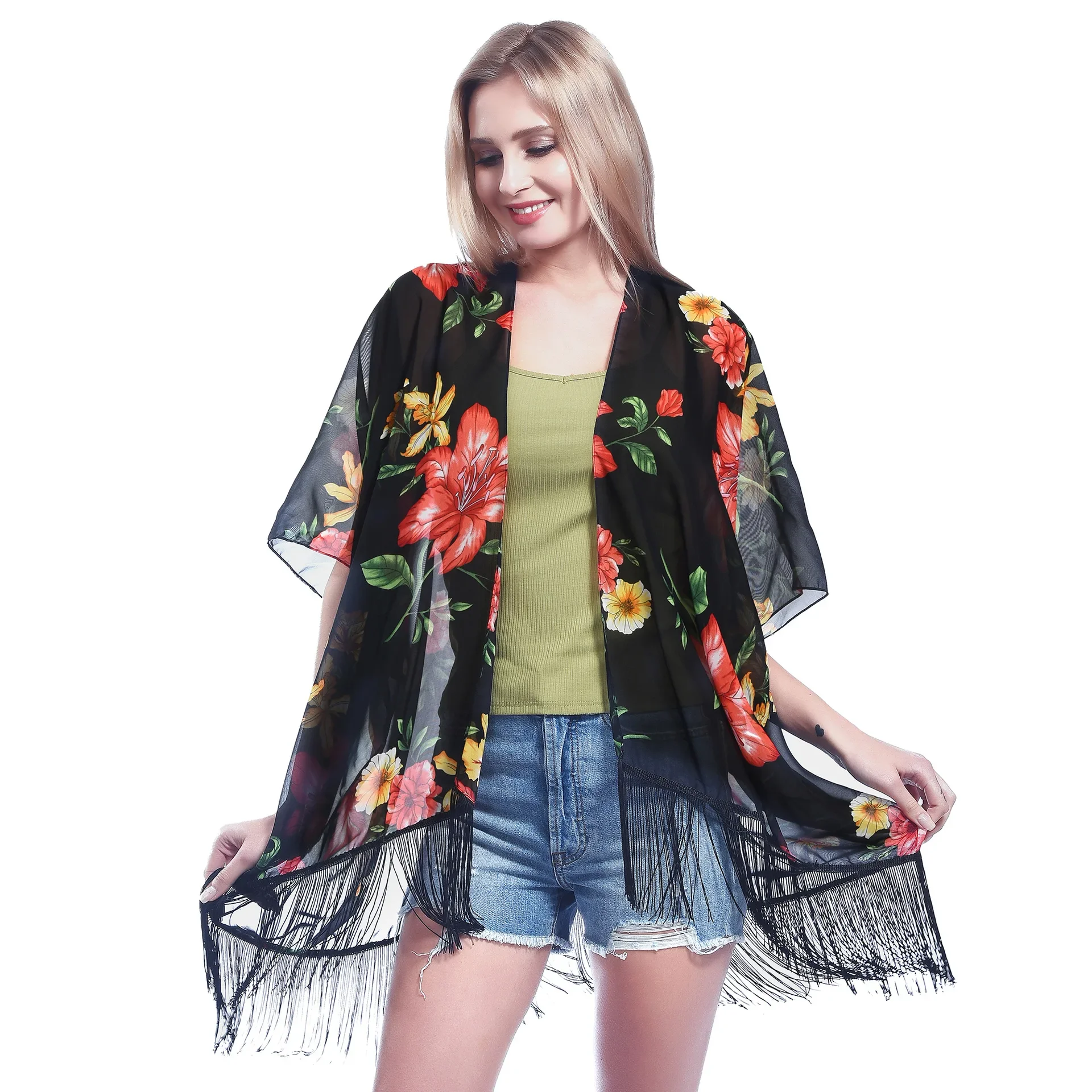 

Women's Floral Kimono Cover Up Lightweight Leopard Printing Chiffon Beachwear for Bikini Cardigan and Swimwear