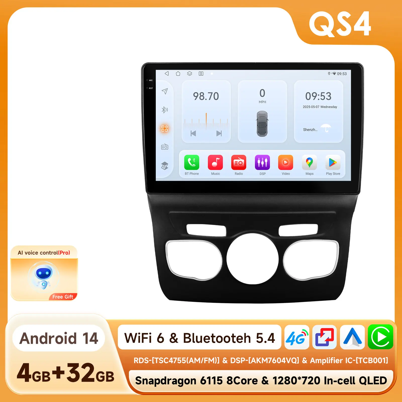 Hizpo Ai Draadloze Carplay Radio Android Scherm Voor Citroen C4 C4l Ds4 2013 - 2017 Multimedia-Ontvanger Auto Wifi Gps Head Unit Bt - afbeelding 1