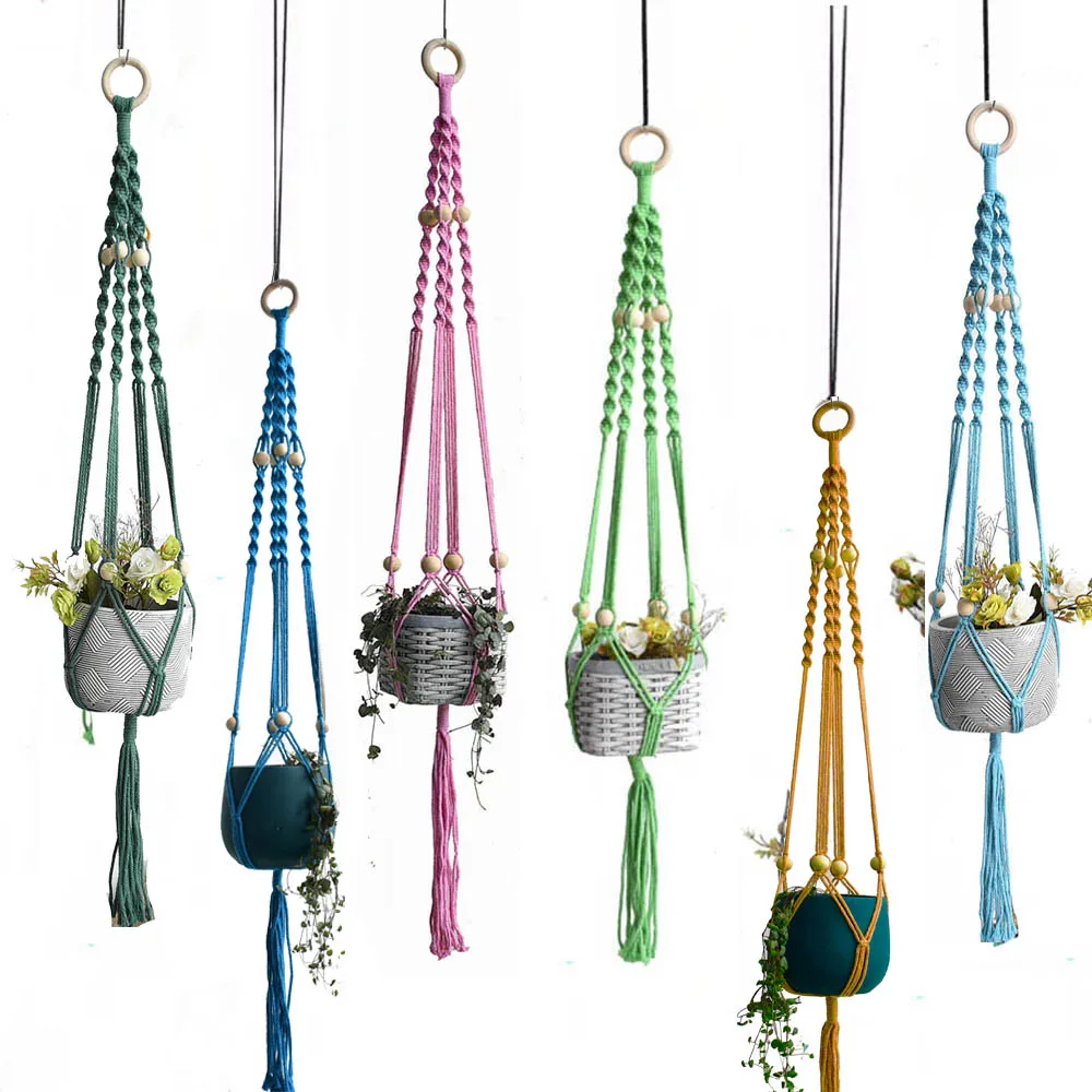 Macrame plant hanger for pot handmade hanger for plant macrame pot hanging with wood bead