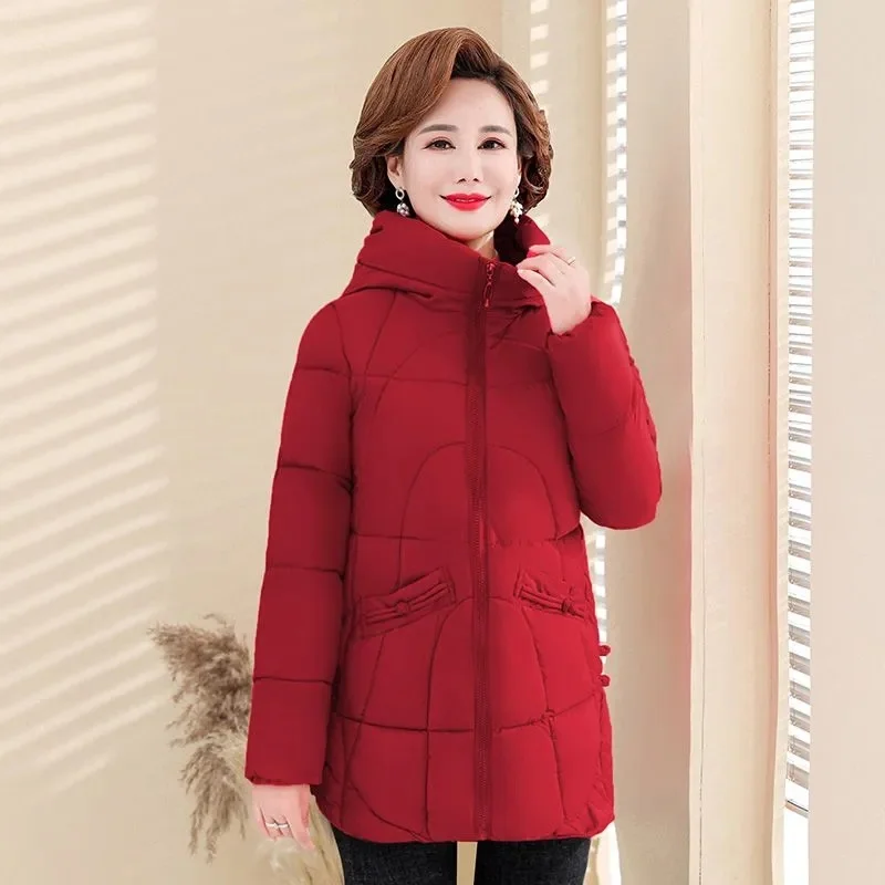 Quilted Winter Hooded Coat For Middle And Elderly 2023 Korean Edition Versatile Fashion Short Mother\'s Thick Down Cotton Jacket